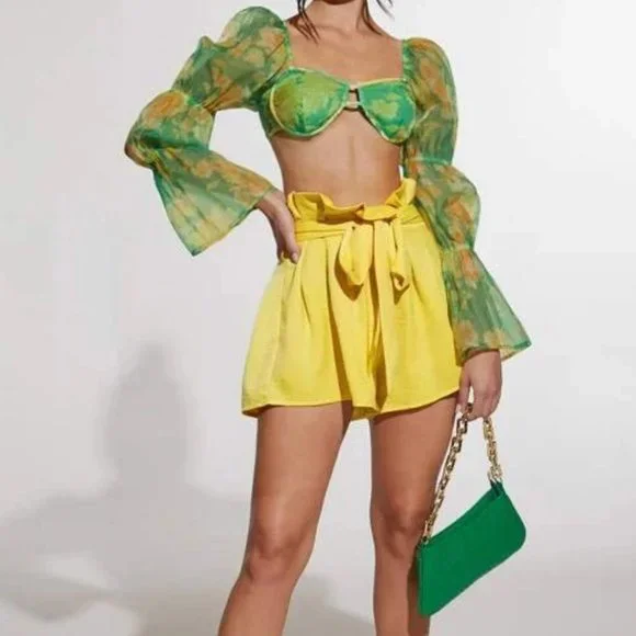 Paper Bag Waist Shorts Yellow - Picture 2 of 5